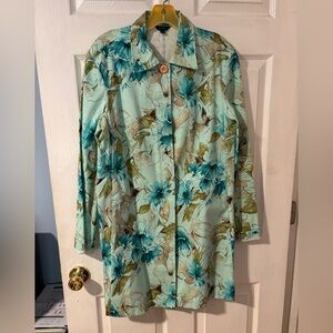 Zinc Vintage Teal and Tan Floral Button Down Jacket